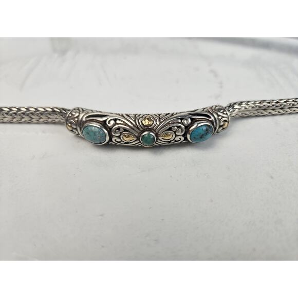 925 Sterling Silver Turquoise Woven Bracelet 7.5" - Picture 9 of 10